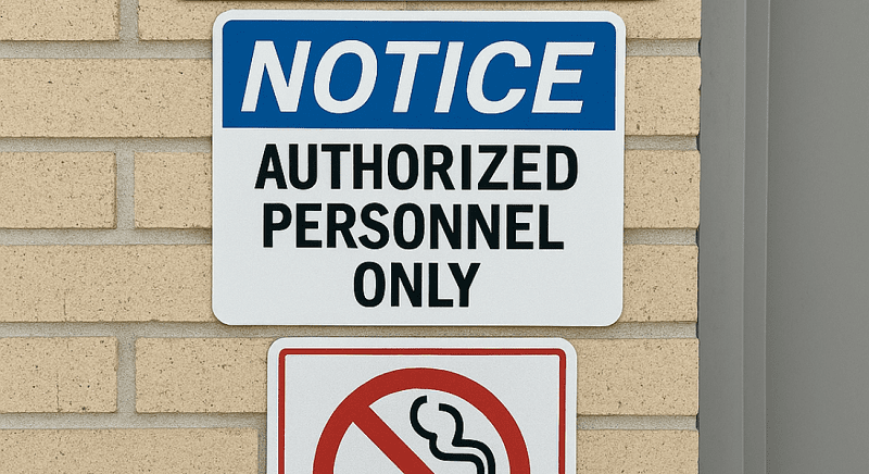 A wall sign reads, "NOTICE AUTHORIZED PERSONNEL ONLY" in blue and black text, indicating restricted access.